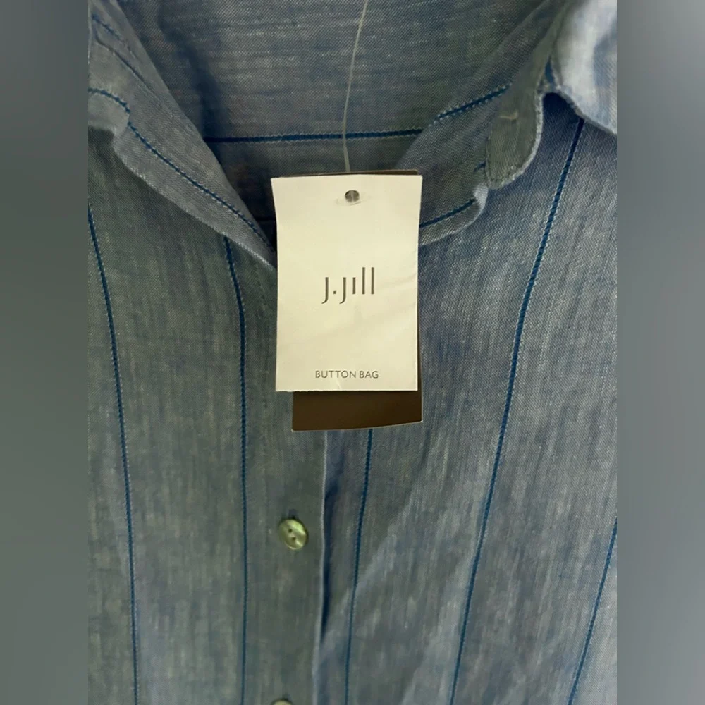 NWT J. JILL Blue Linen Stripe Long Sleeve Button Down Shirt Classic Office | XLP - Picture 12 of 16